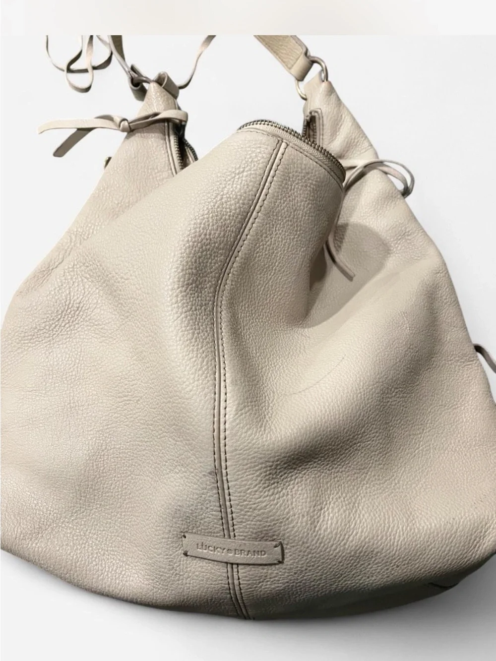 Lucky Brand Taupe/Cream Pebbled Leather Hobo